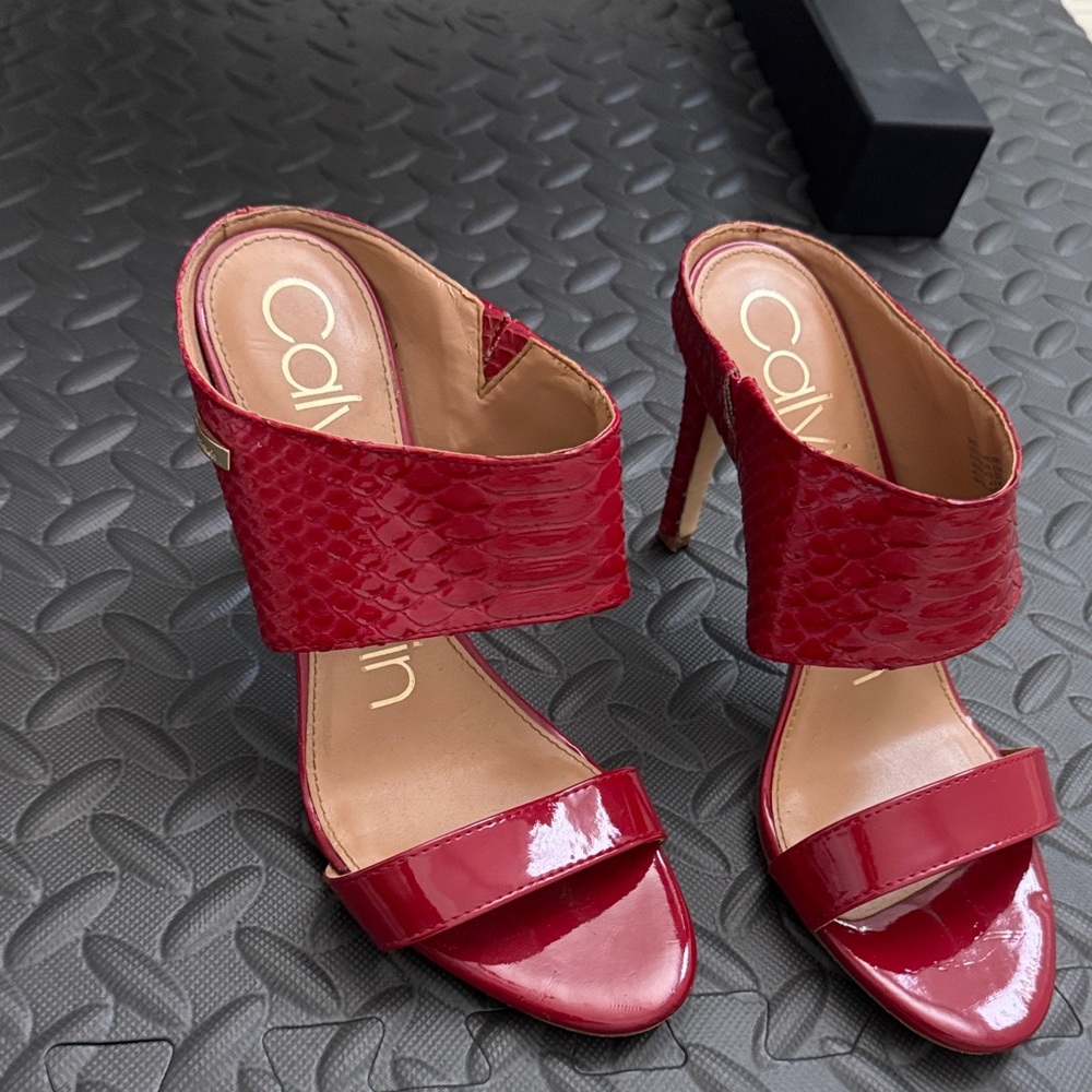Calvin Klein Glossy Red Heeled Sandals